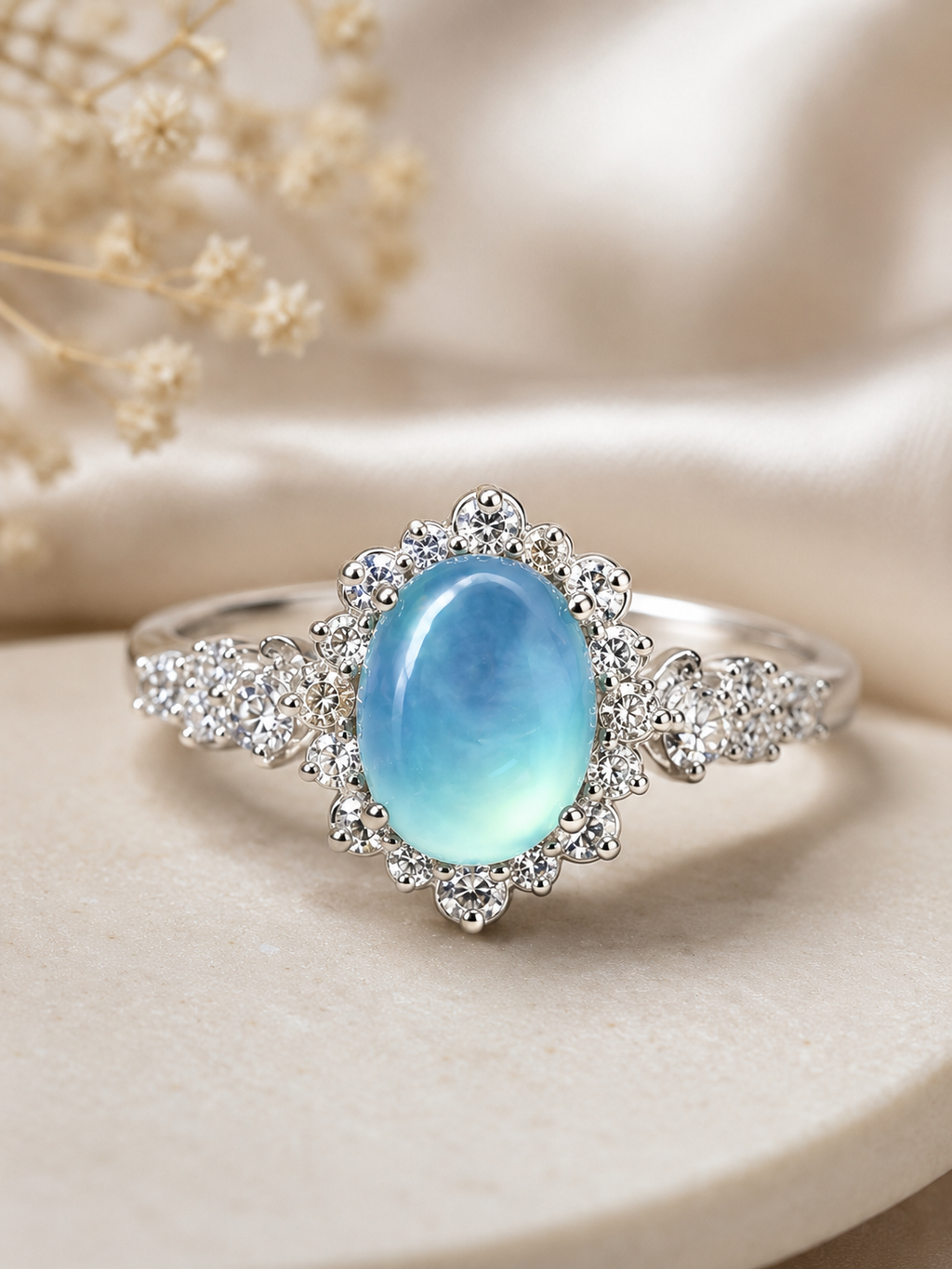 Ocean Blue Crytal AD Ring
