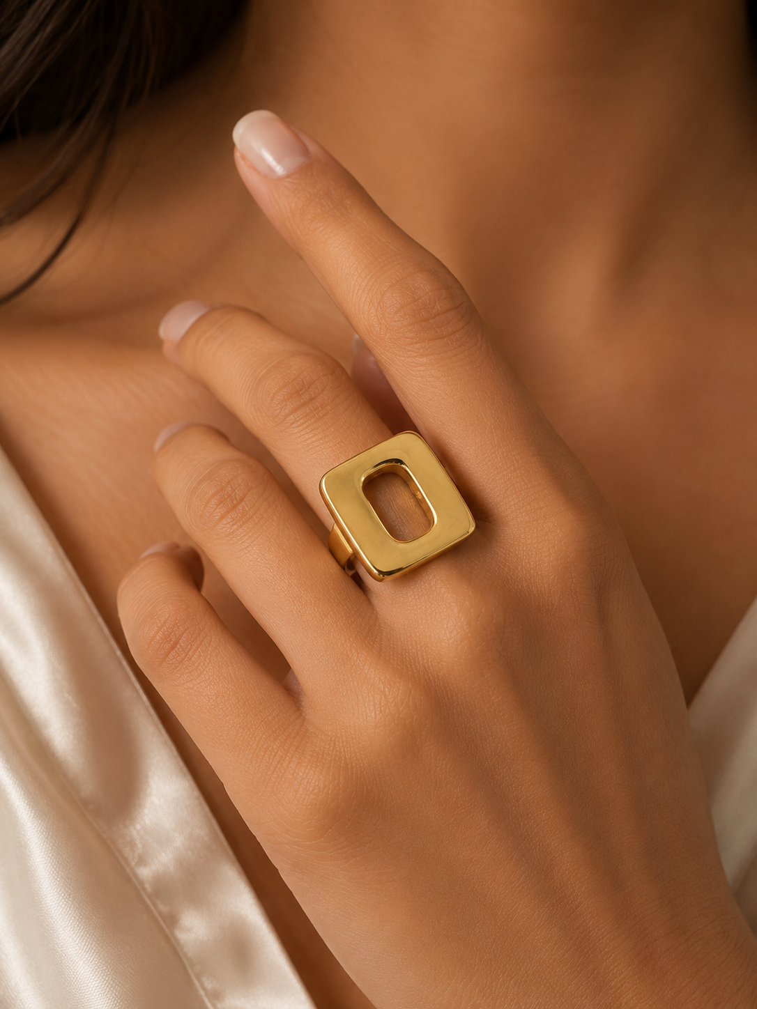 Golden Geometric Ring - Square