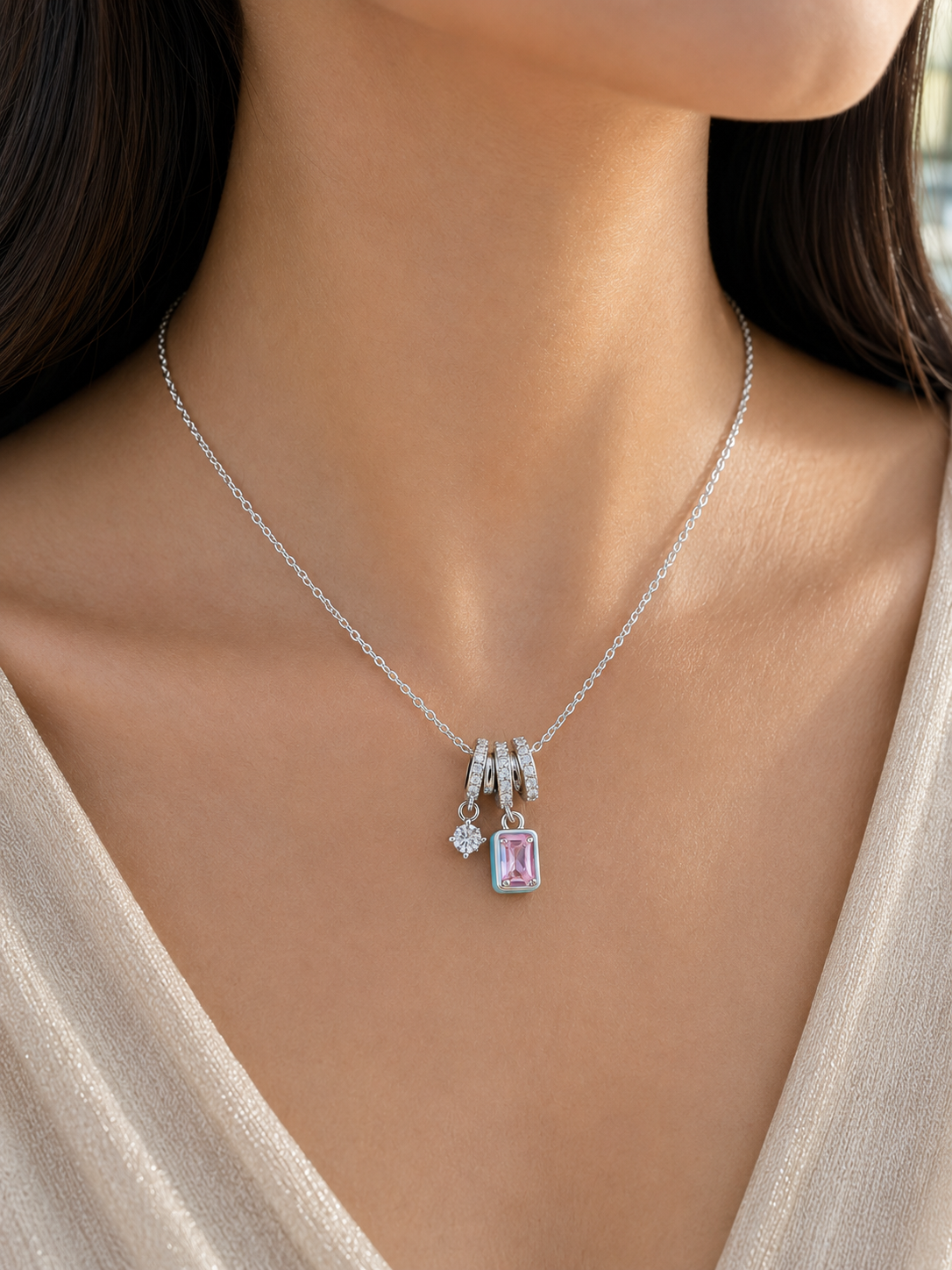 Blush Jewel Silver Necklace