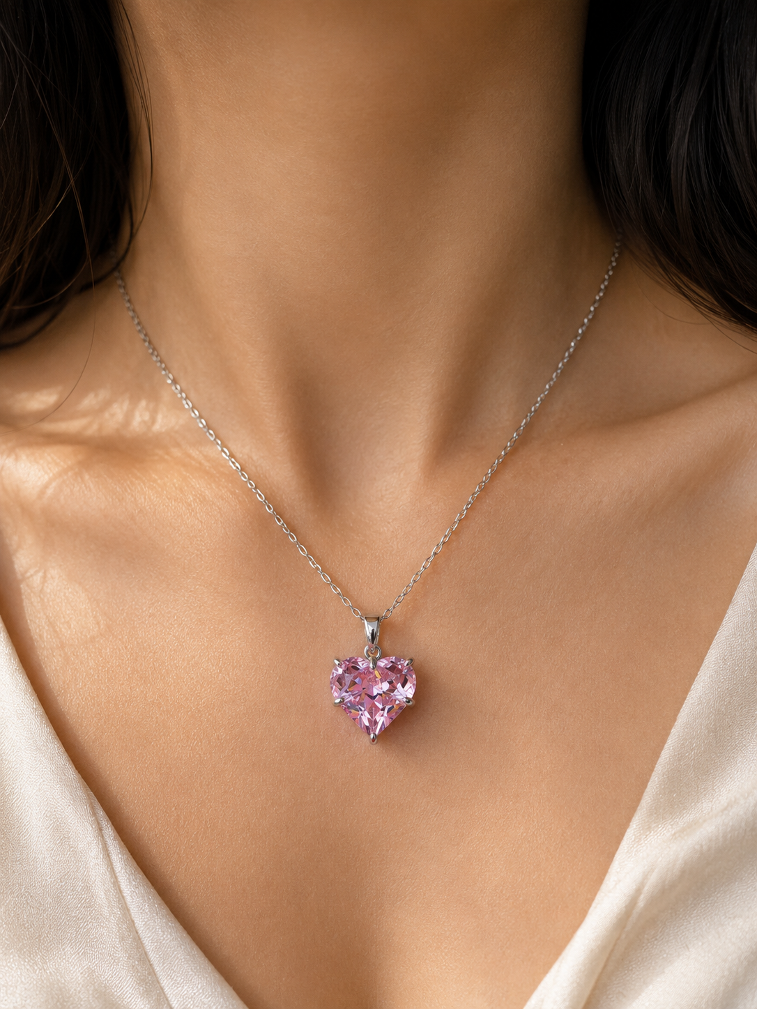 Pink Zircon Heart Necklace