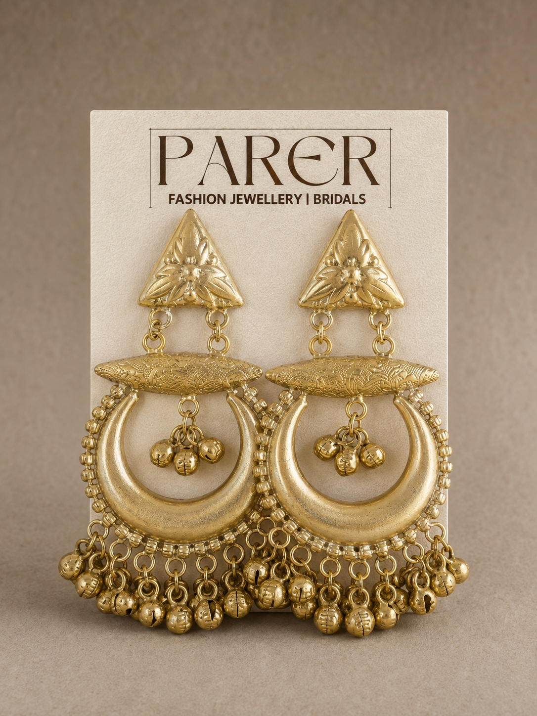Gold Chandbali Ghungroo Earrings