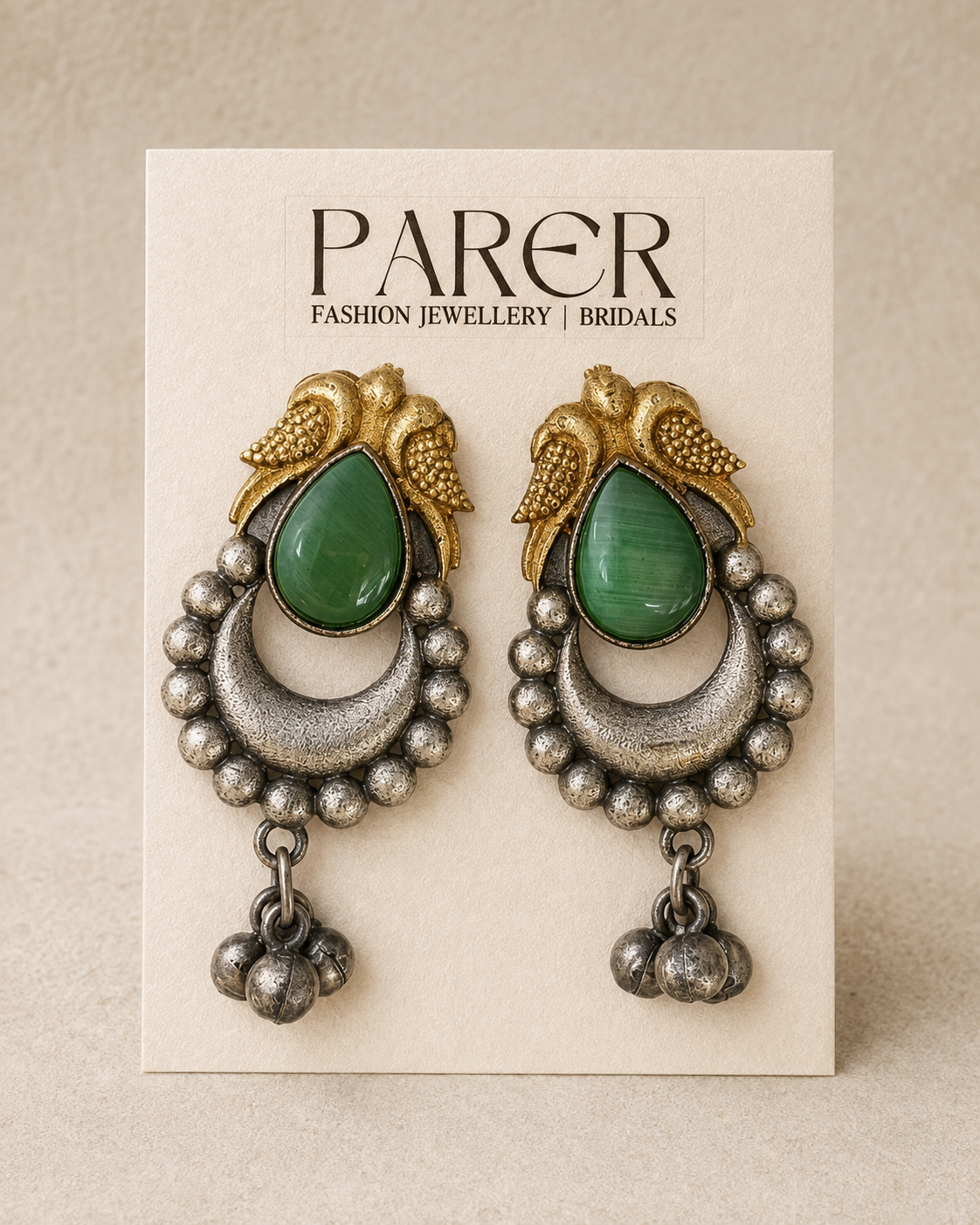 Dual-Tone Peacock Oxidised Earrings