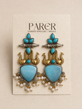Blue Pearl Oxidised Statement Earrings