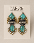 Peacock Stone Oxidised Earrings - Teal