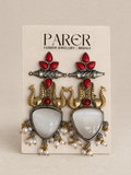 White Red Pearl Oxidised Earrings