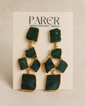 Green Raw Stone Geometric Drop Earrings