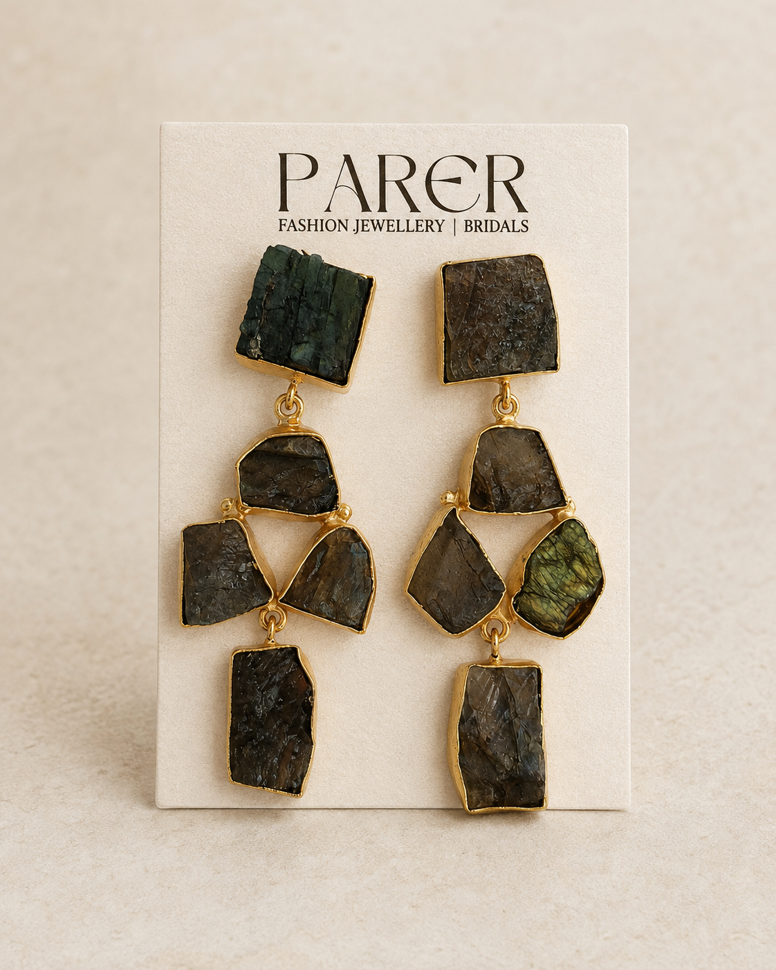 Olive Tiger Stone Geometric Drop Earrings