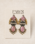 Peacock Stone Oxidised Earrings - Baby Pink