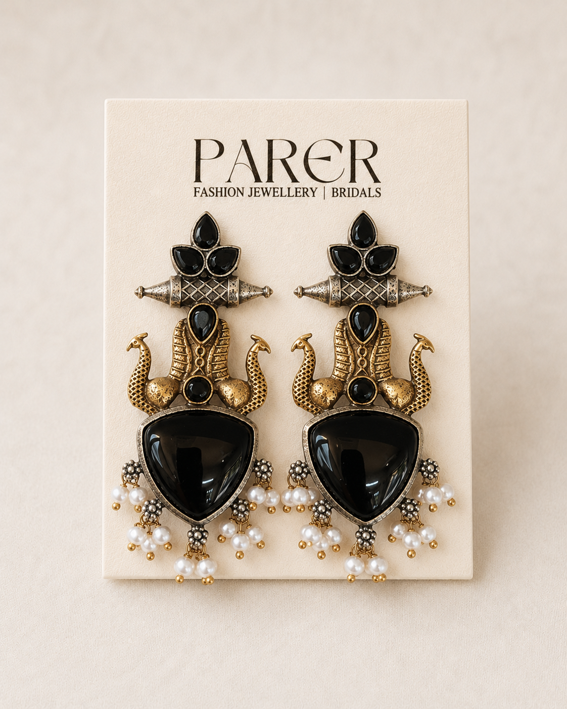 Pearl Oxidised Earrings - Black