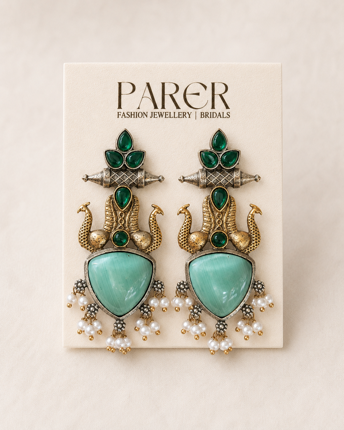 Teal Pearl Oxidised Earrings