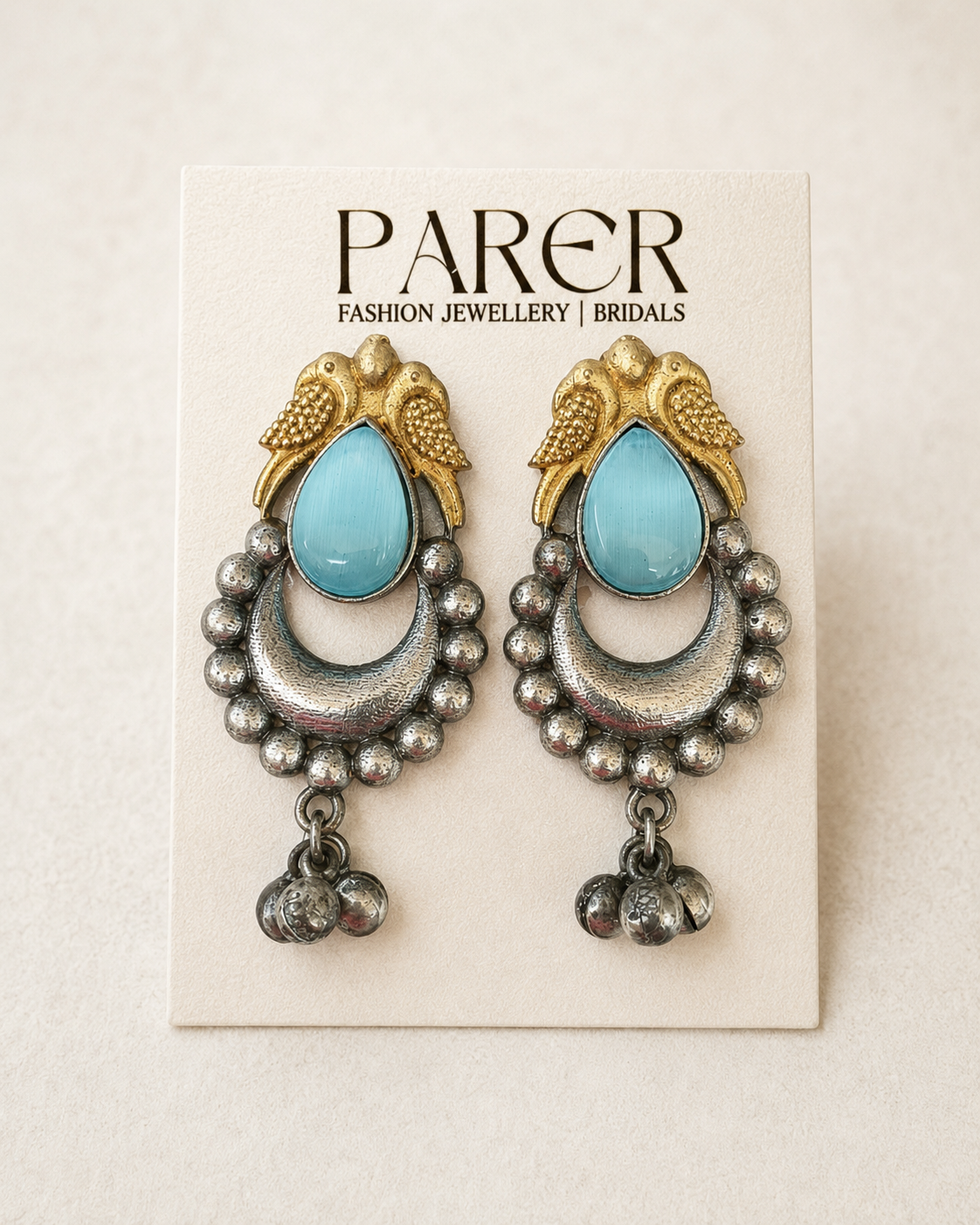 Dual-Tone Peacock Oxidised Earrings