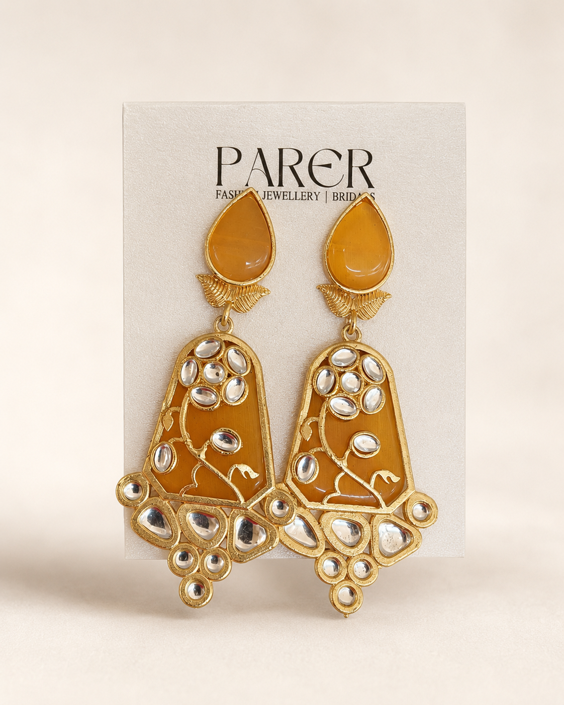 Mustard Yellow Kundan Meenakari Earrings