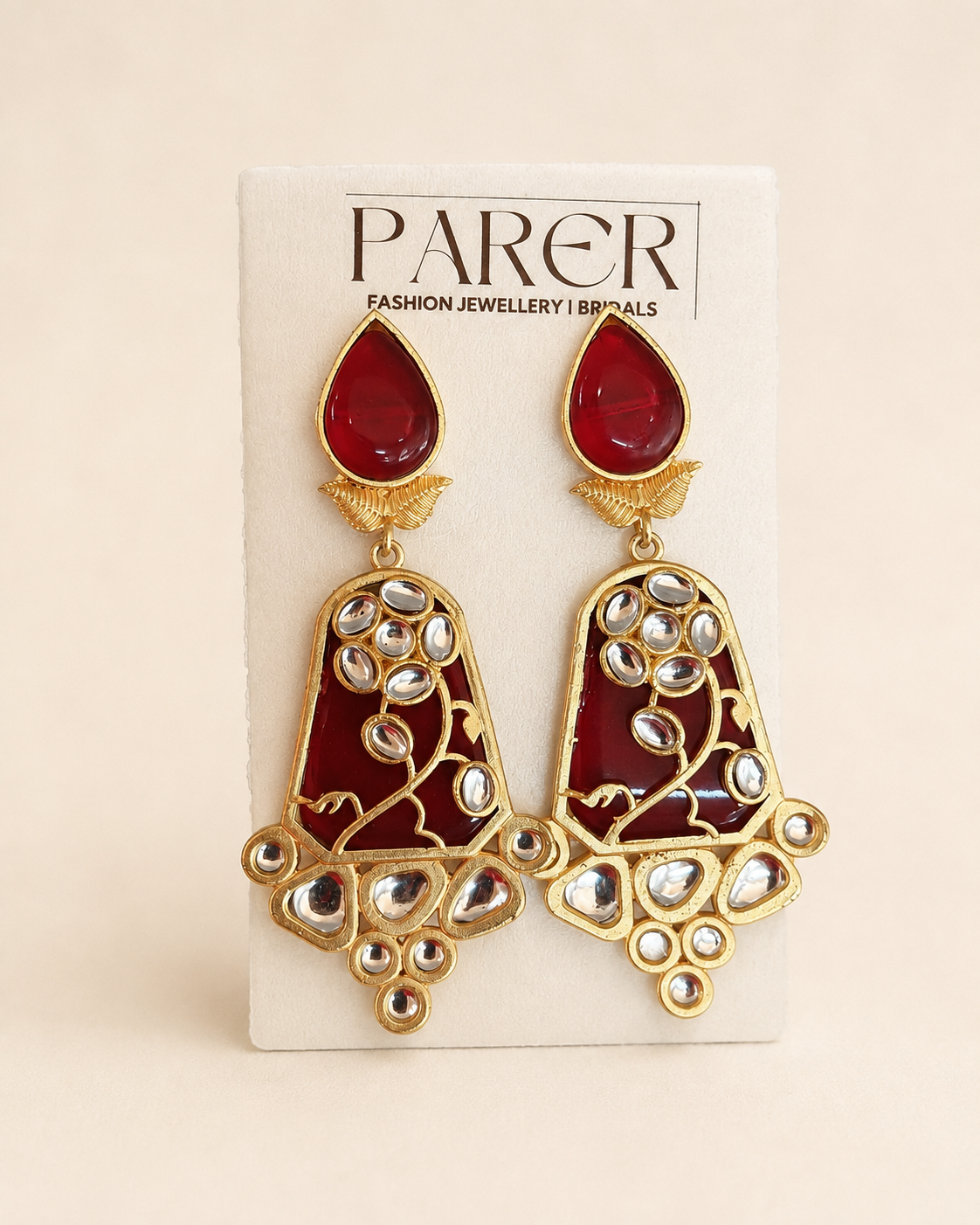 Maroon Kundan Meenakari Earrings