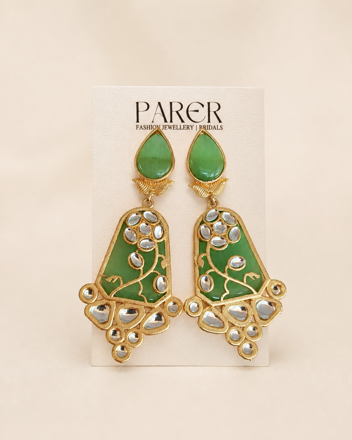 Green Kundan Meenakari Earrings