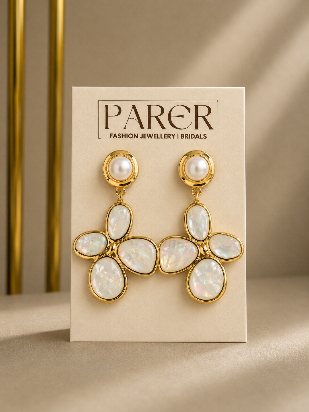 Gold Mother of Pearl Drop Earrings