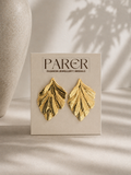 Gold Textured Leaf Stud Earrings