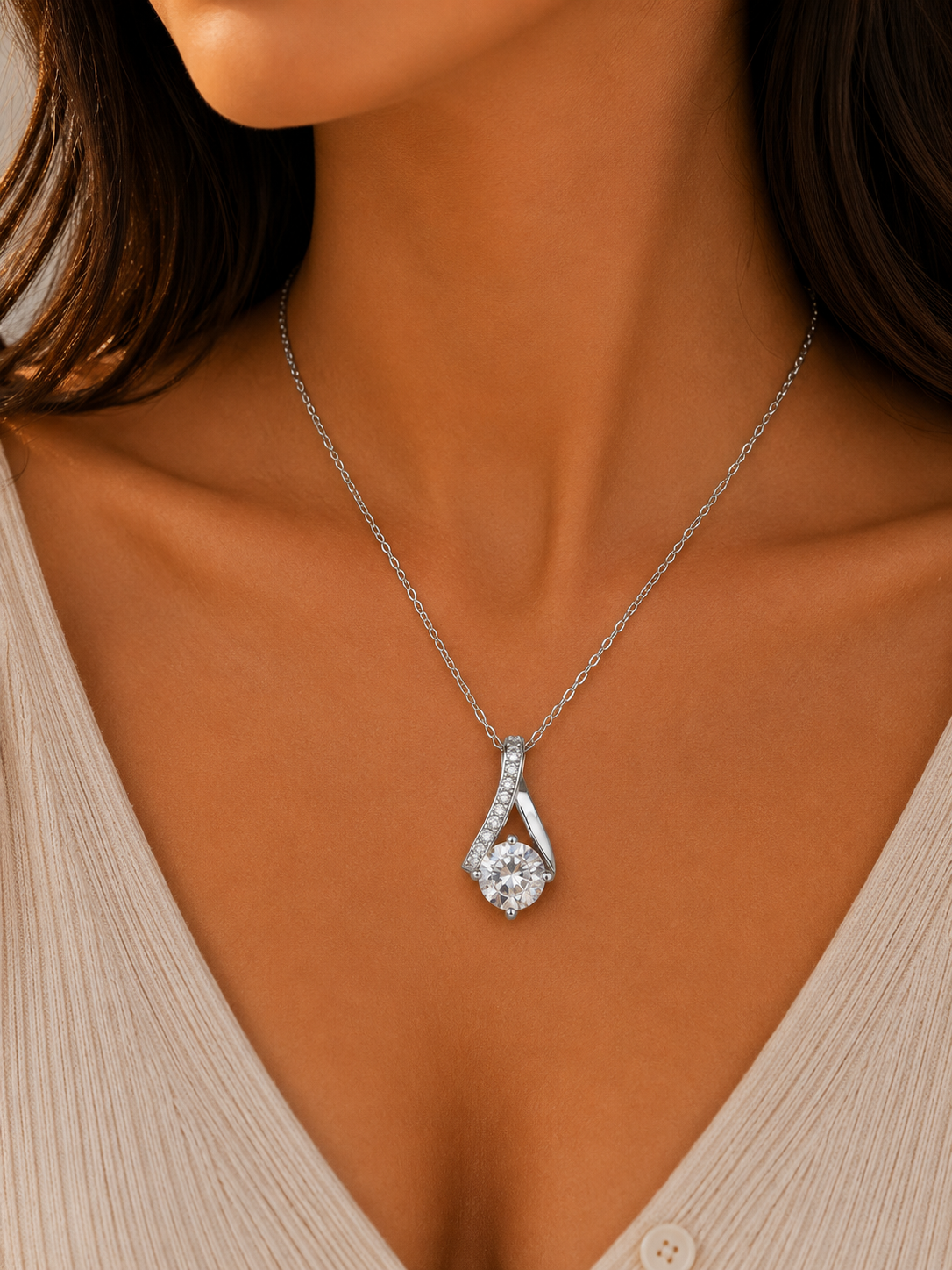 Silver Solitaire Drop Necklace